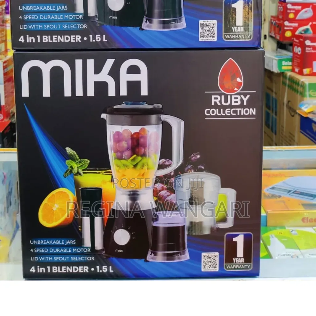 Mika Blender,1.5l,4 in 1, With Grinder, Chopper Ss Filter, 400w,