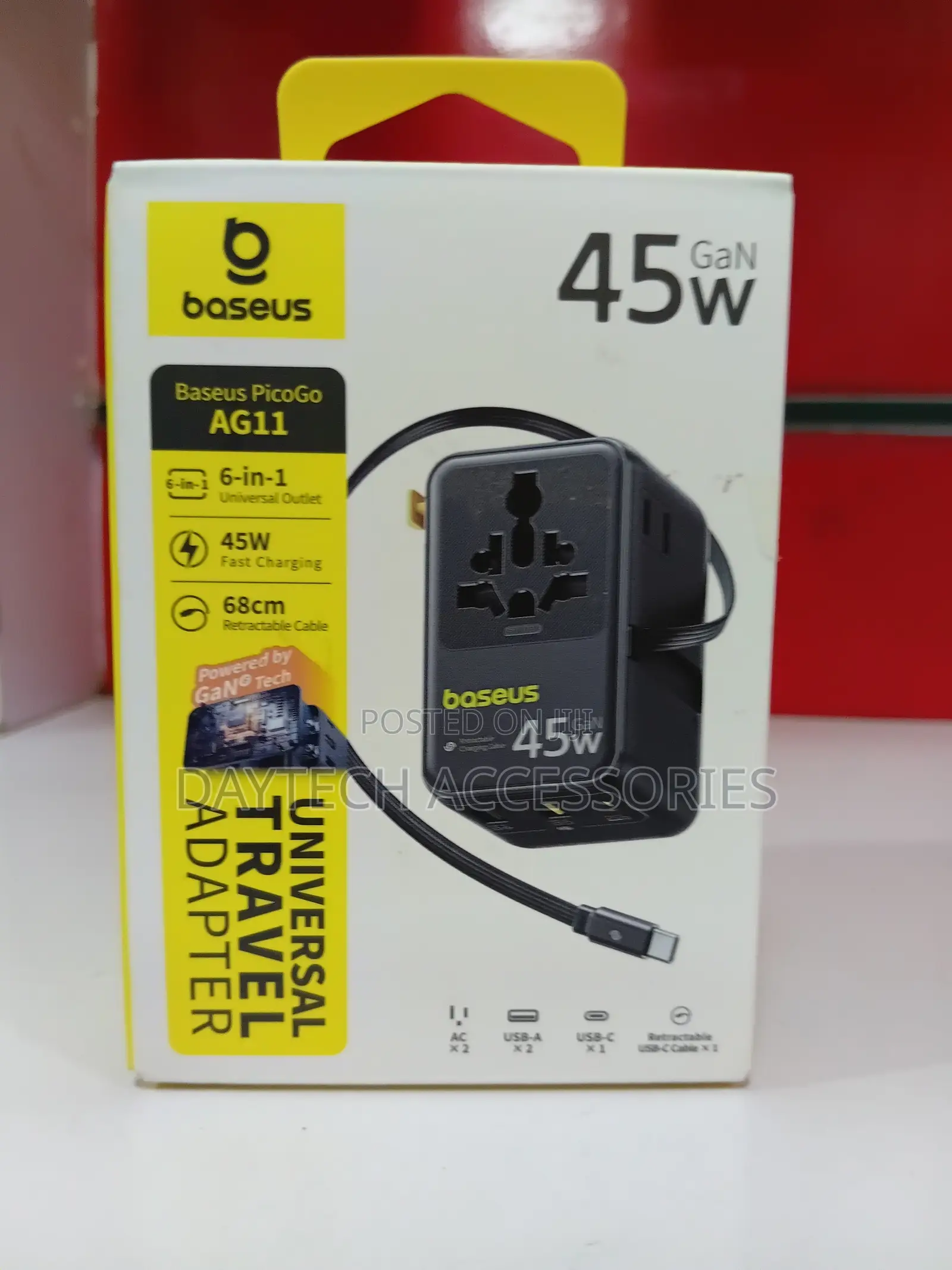 This Is A Baseus Picogo Ag11 Universal Travel Adapter In Cosmic Black.