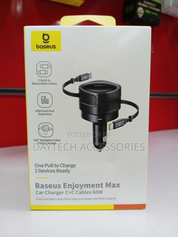 Baseus Enjoyment Max Car Charger 2xusb-C Cable 60w - Black - thumbnail 2