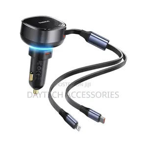 Baseus 60w Usb-C Retractable Car Charger – 3-in-1 Fast Charging.