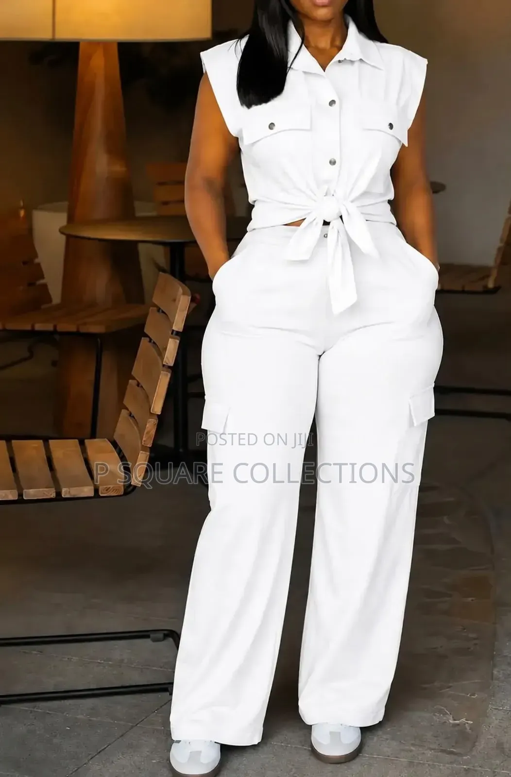 Ladies White 2 Piece Linen