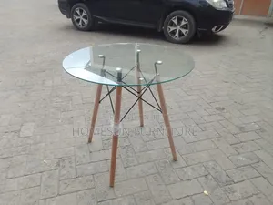 Modern Round Glass Dining Table With Wooden Legs