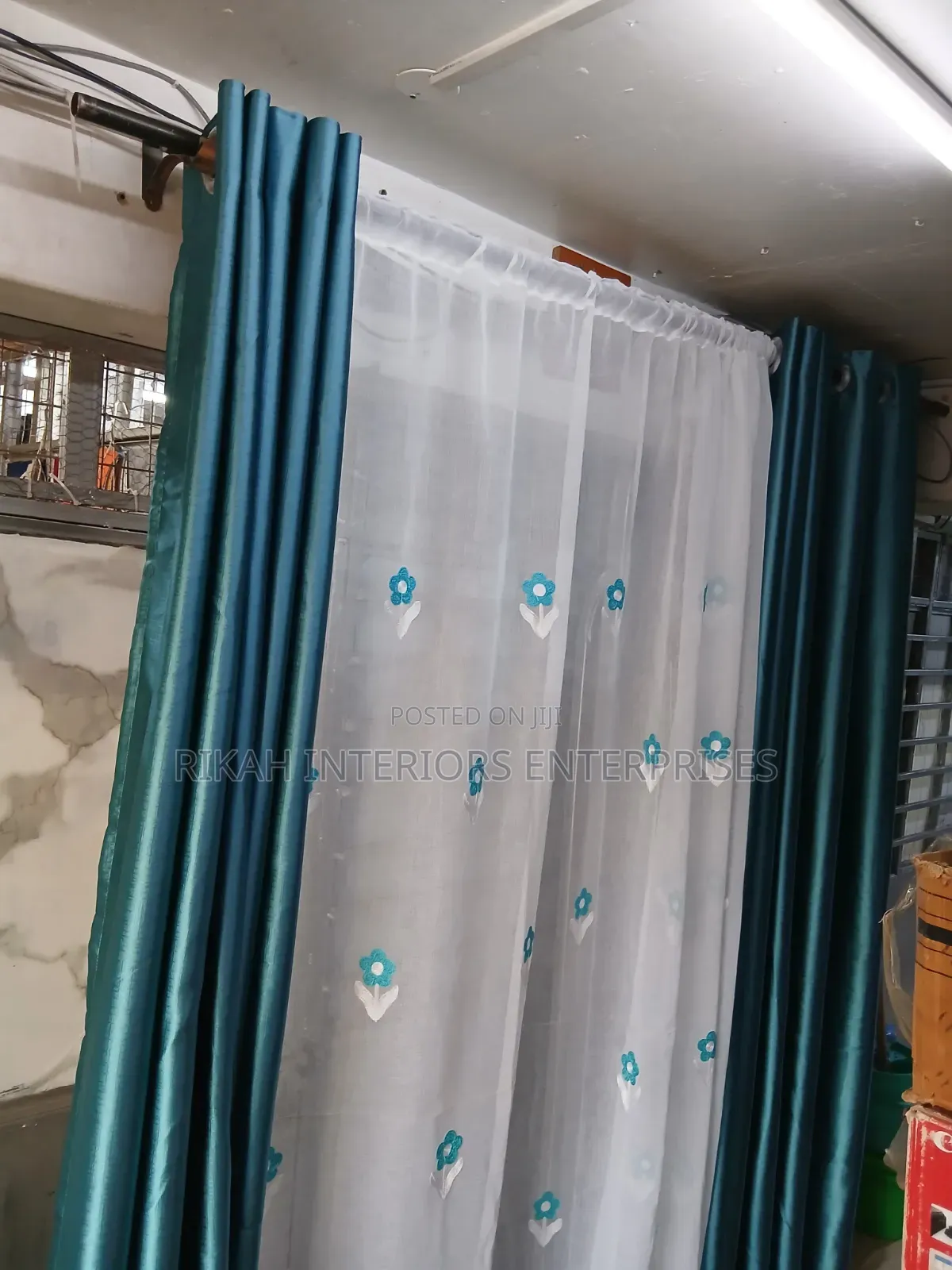 Turquoise Green Curtains Per Meter and Matching Sheers