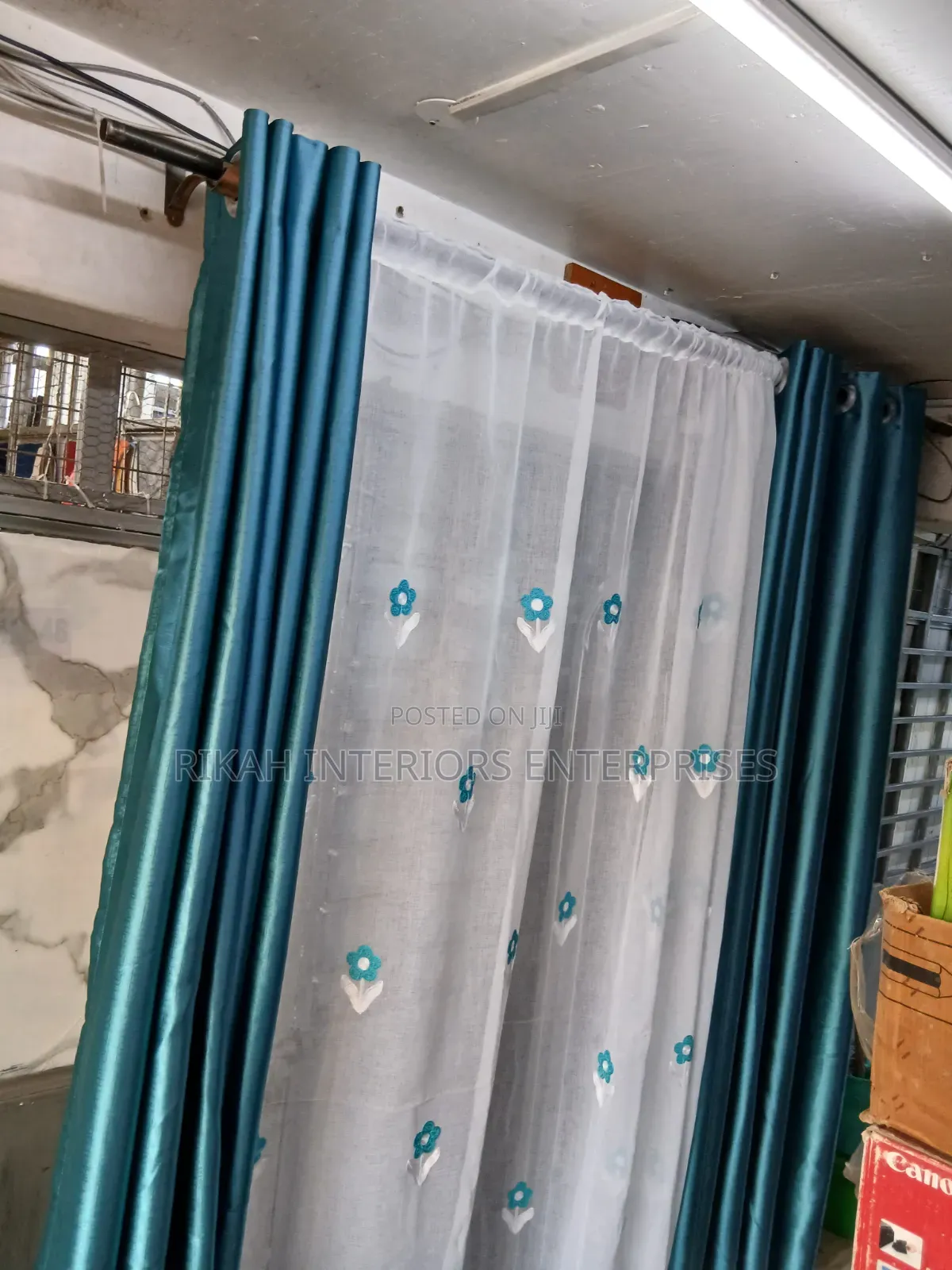 Turquoise Green Curtains Per Meter and Matching Sheers