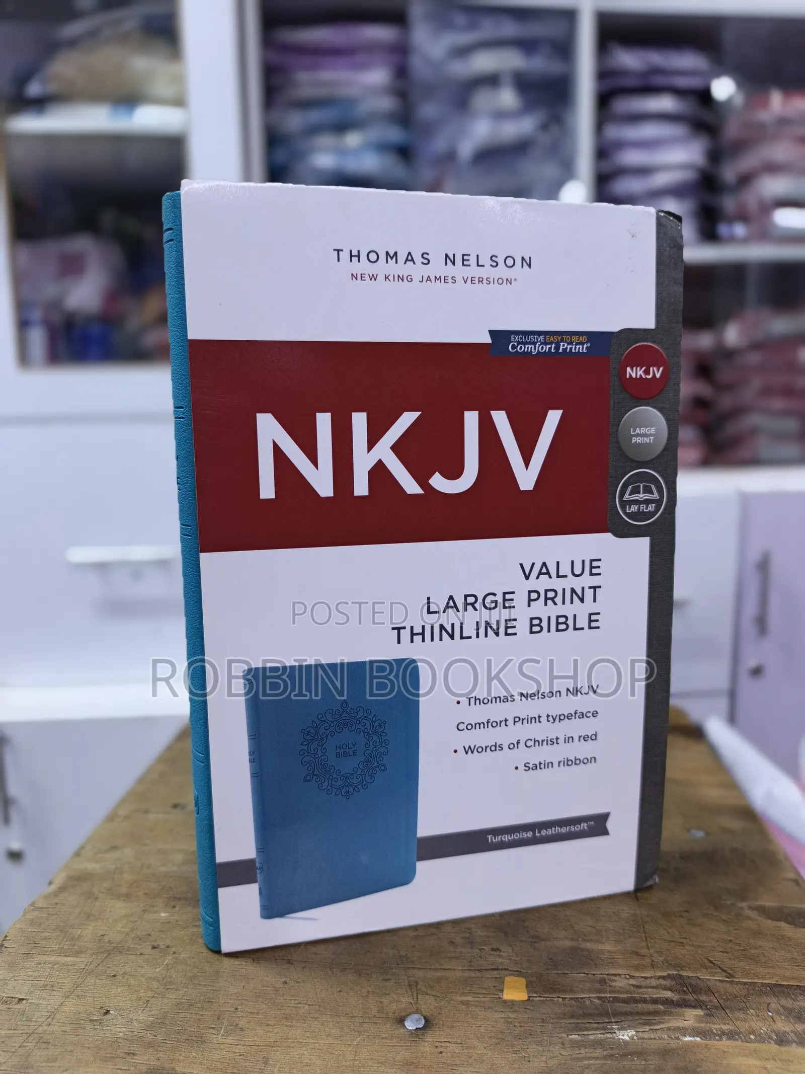 Thomas Nelson NKJV Large Print Thinline Bible – Turquoise Leathersoft