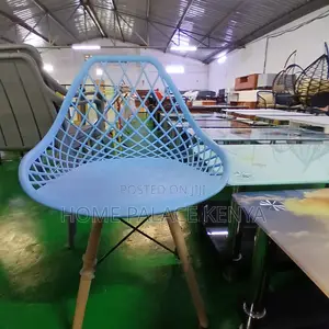 Dining Chair: Sky Blue Plastic Dining Chair With Breathable Back
