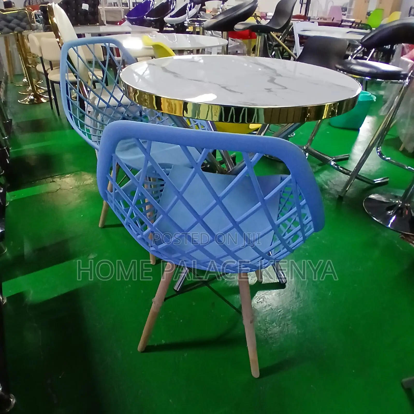 Dining Chair: Sky Blue Plastic Dining Chair With Breathable Back