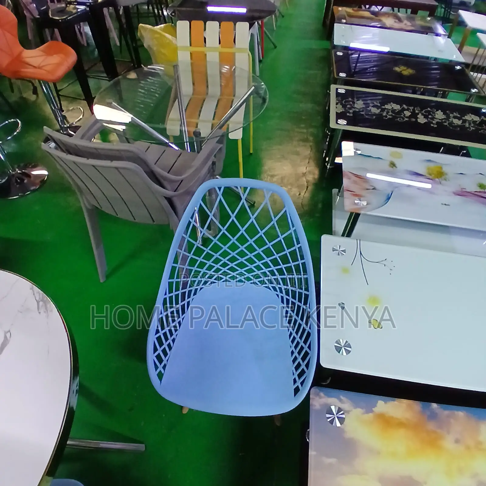Dining Chair: Sky Blue Plastic Dining Chair With Breathable Back