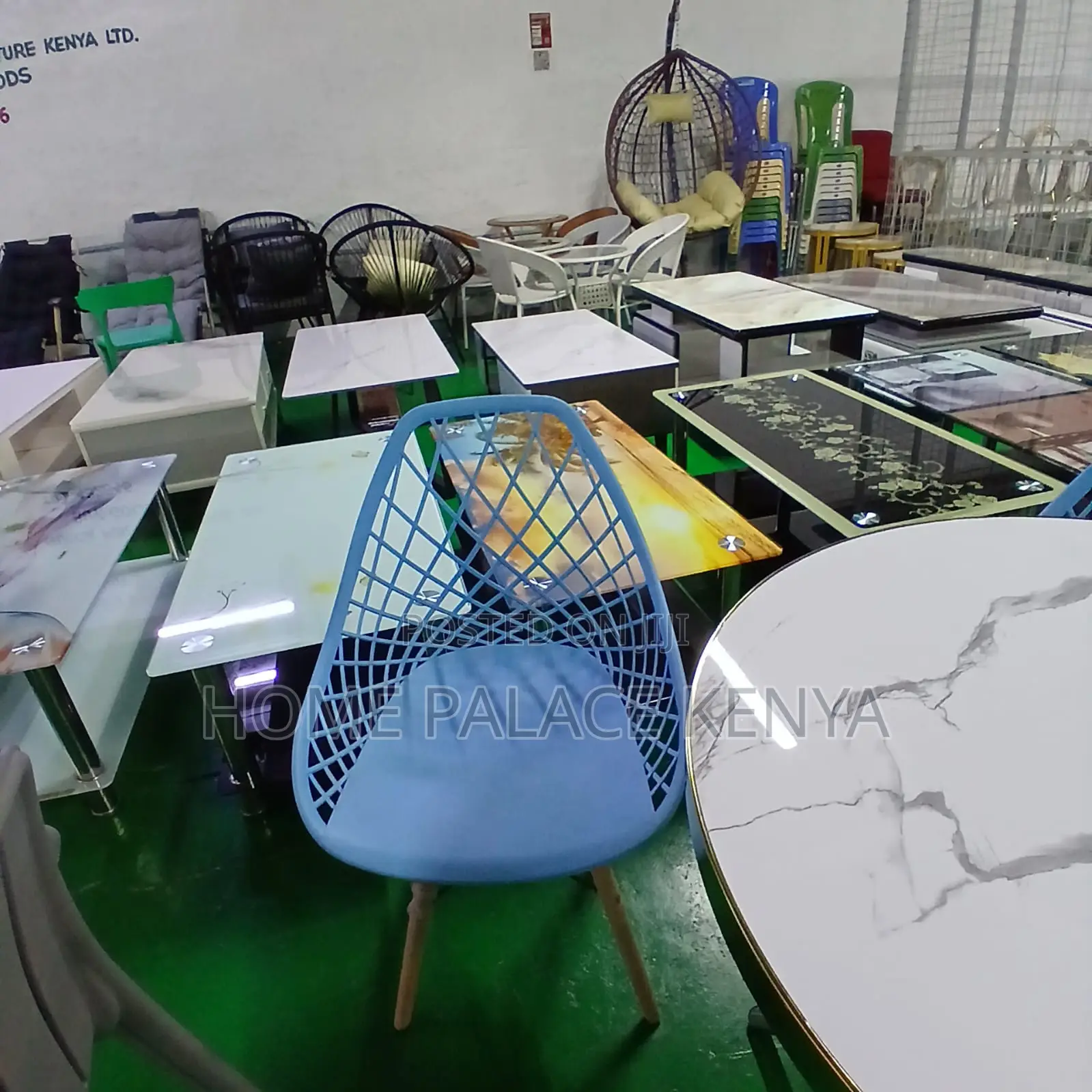 Dining Chair: Sky Blue Plastic Dining Chair With Breathable Back