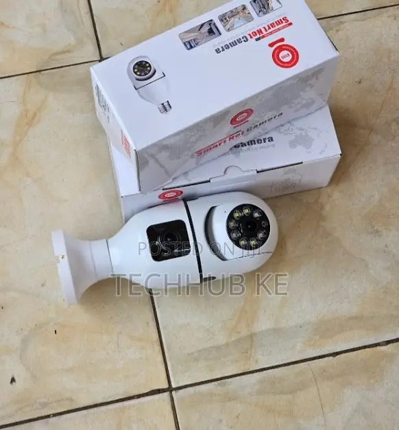 Dual Lens PTZ Bulb Camera 1080p Wi-Fi, 360° View, Two-Way Audio