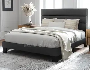 Twin Bed: White Upholstered Fabric Twin Bed
