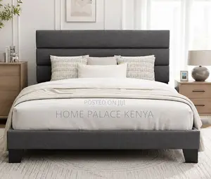 Twin Bed: White Upholstered Fabric Twin Bed