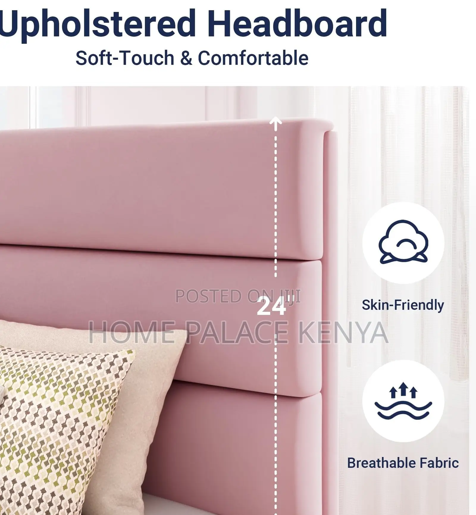 Twin Bed: White Upholstered Fabric Twin Bed
