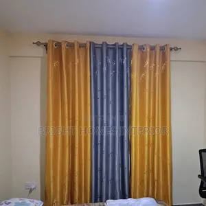Beautiful Mastered Yellow and Dark Grey Blended Curtain