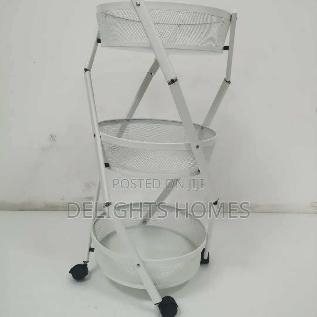 Heavy Duty Kitchen 3tier Foldable Trolley Storage Basket_tr
