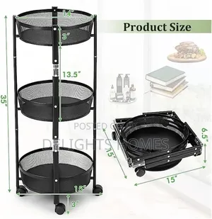 Heavy Duty Kitchen 3tier Foldable Trolley Storage Basket_tr