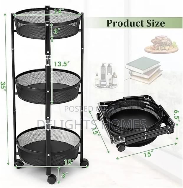 Heavy Duty Kitchen 3tier Foldable Trolley Storage Basket_tr