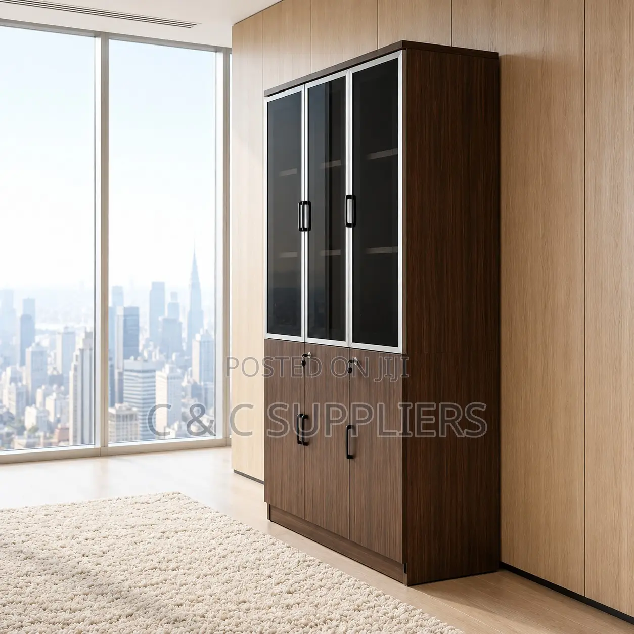3-Door's Brown Wood Storage Cabinet