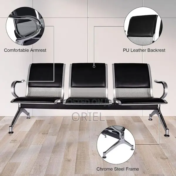 Office Bench: 3 Seater Metal Linked Padded Bench