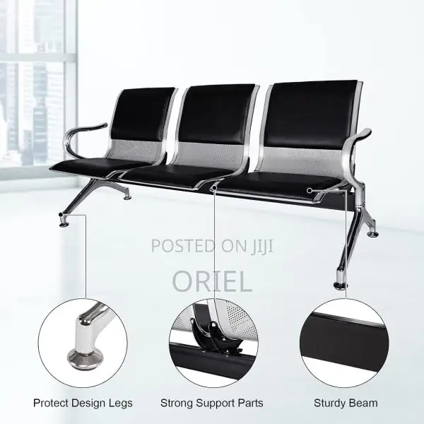 Office Bench: 3 Seater Metal Linked Padded Bench