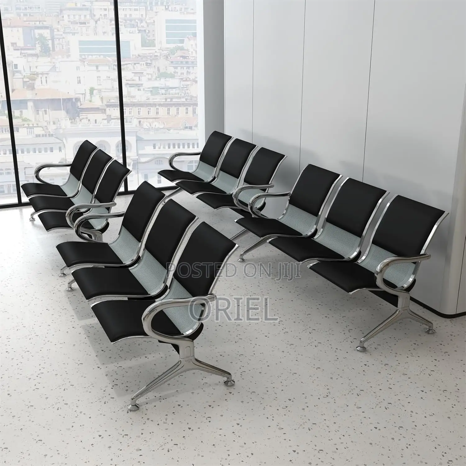 Office Bench: 3 Seater Metal Linked Padded Bench