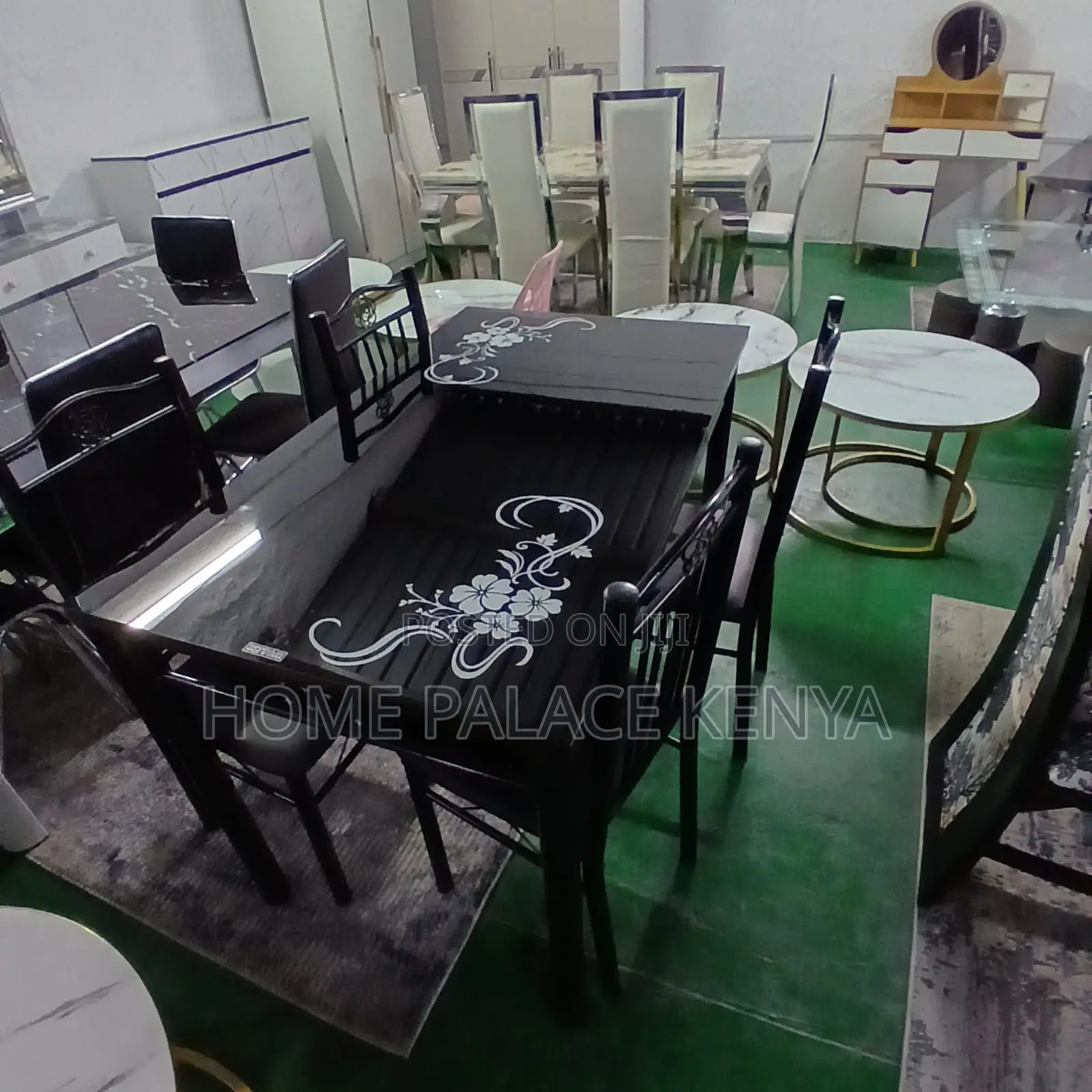 Dining Set: Black Metallic 4 Person Dining Set With Glossy Finish