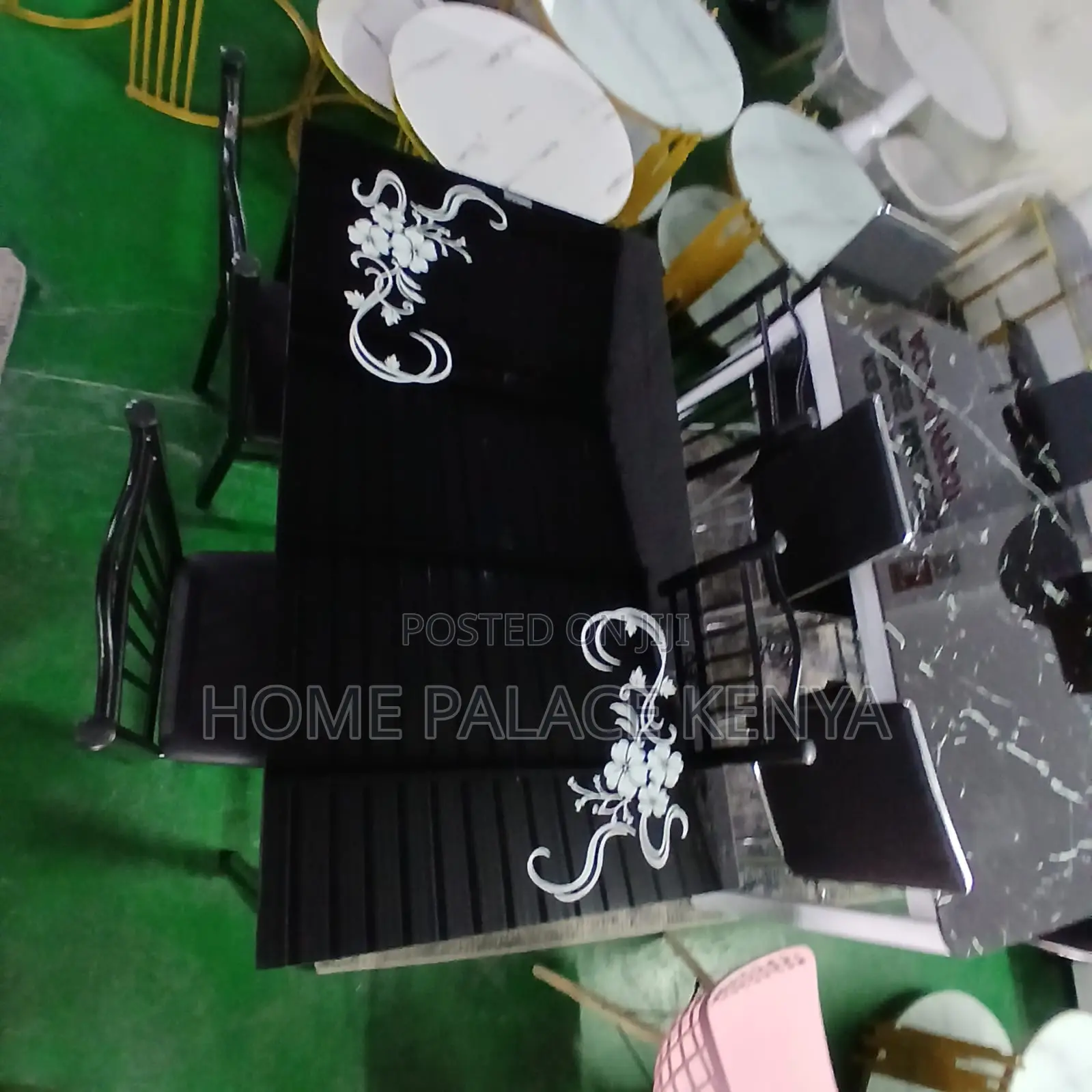 Dining Set: Black Metallic 4 Person Dining Set With Glossy Finish