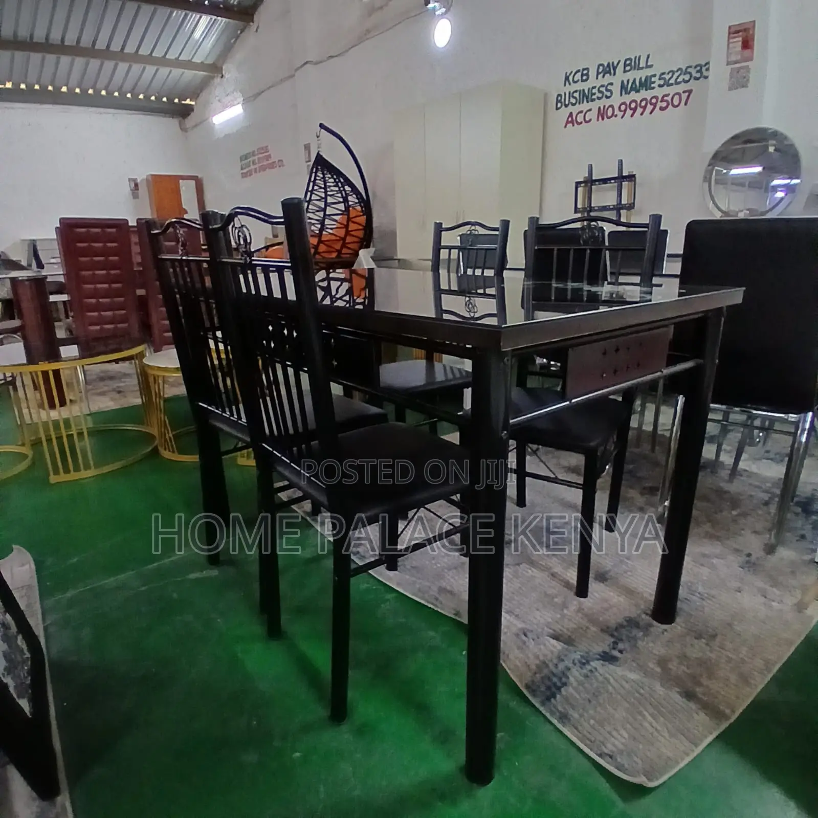Dining Set: Black Metallic 4 Person Dining Set With Glossy Finish