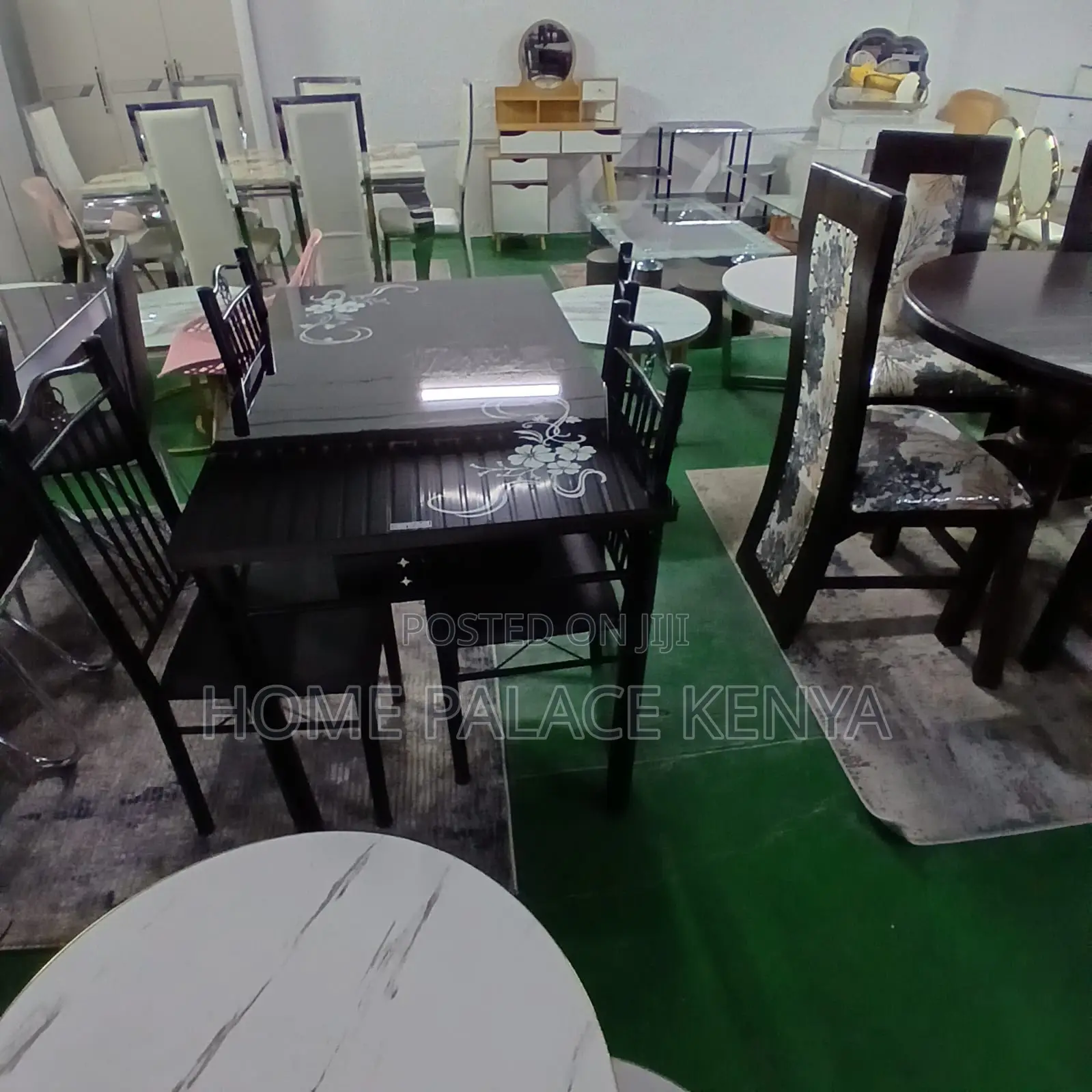 Dining Set: Black Metallic 4 Person Dining Set With Glossy Finish