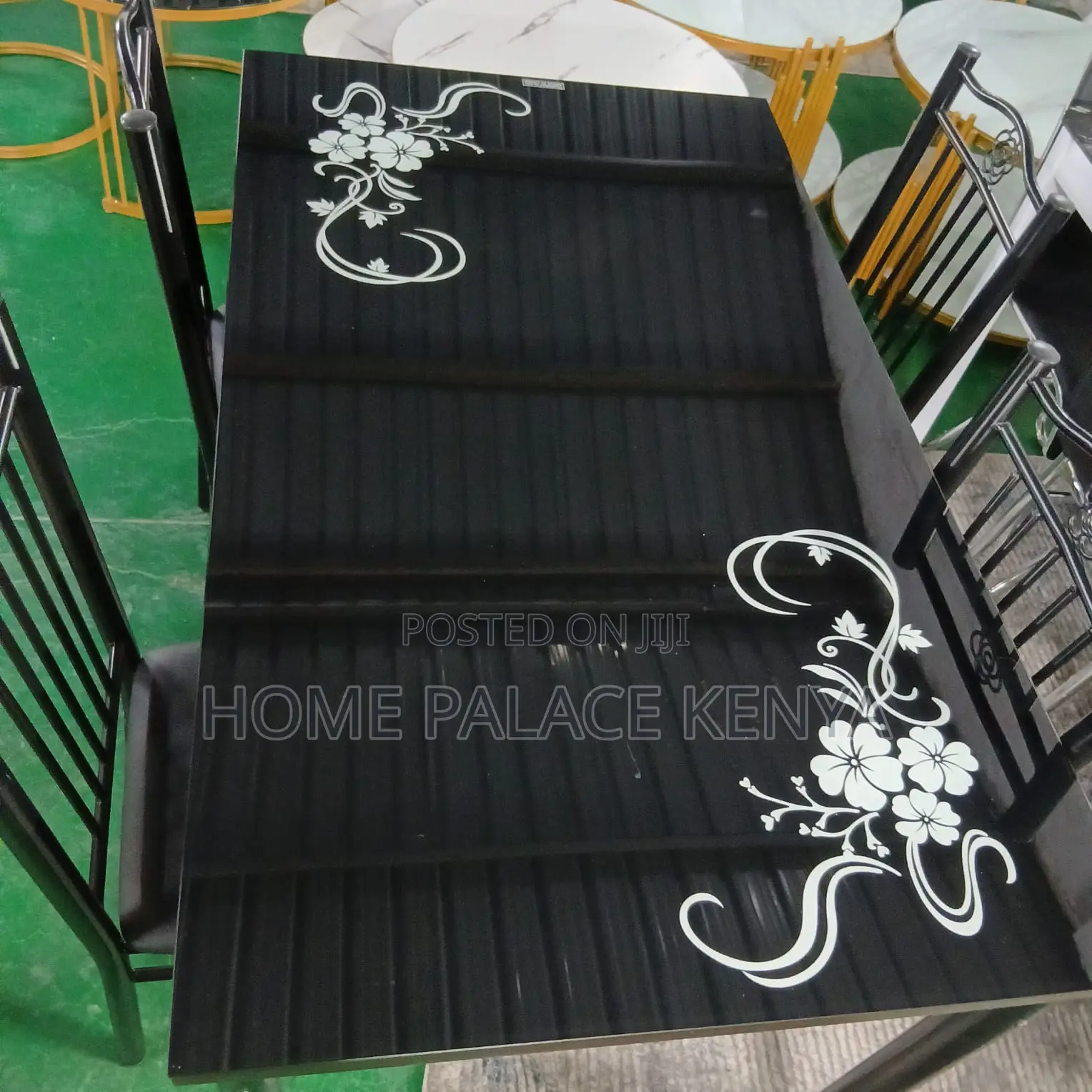 Dining Set: Black Metallic 4 Person Dining Set With Glossy Finish