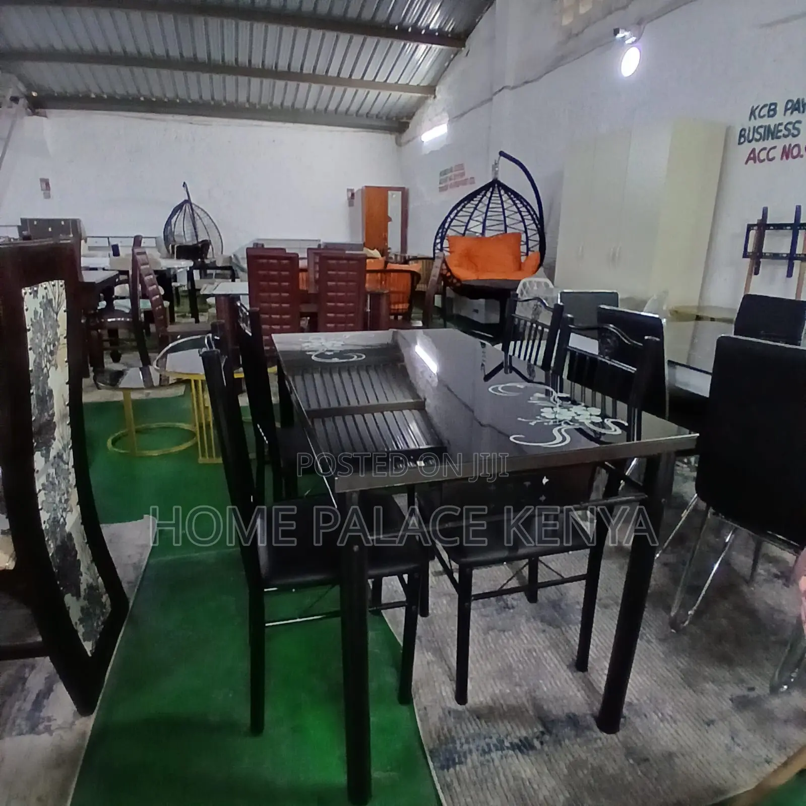 Dining Set: Black Metallic 4 Person Dining Set With Glossy Finish