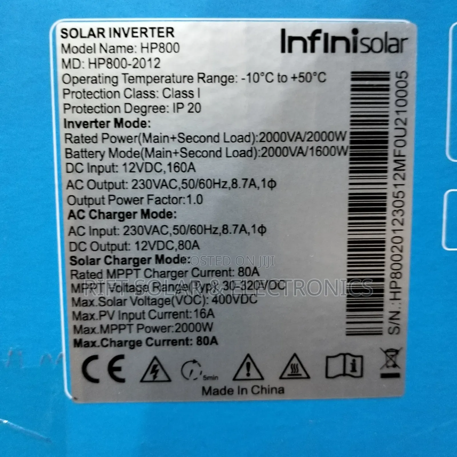 Infinisolar Inverter 2kva - 12v MPPT 80a - 400 VDC for Offgrid/Backup