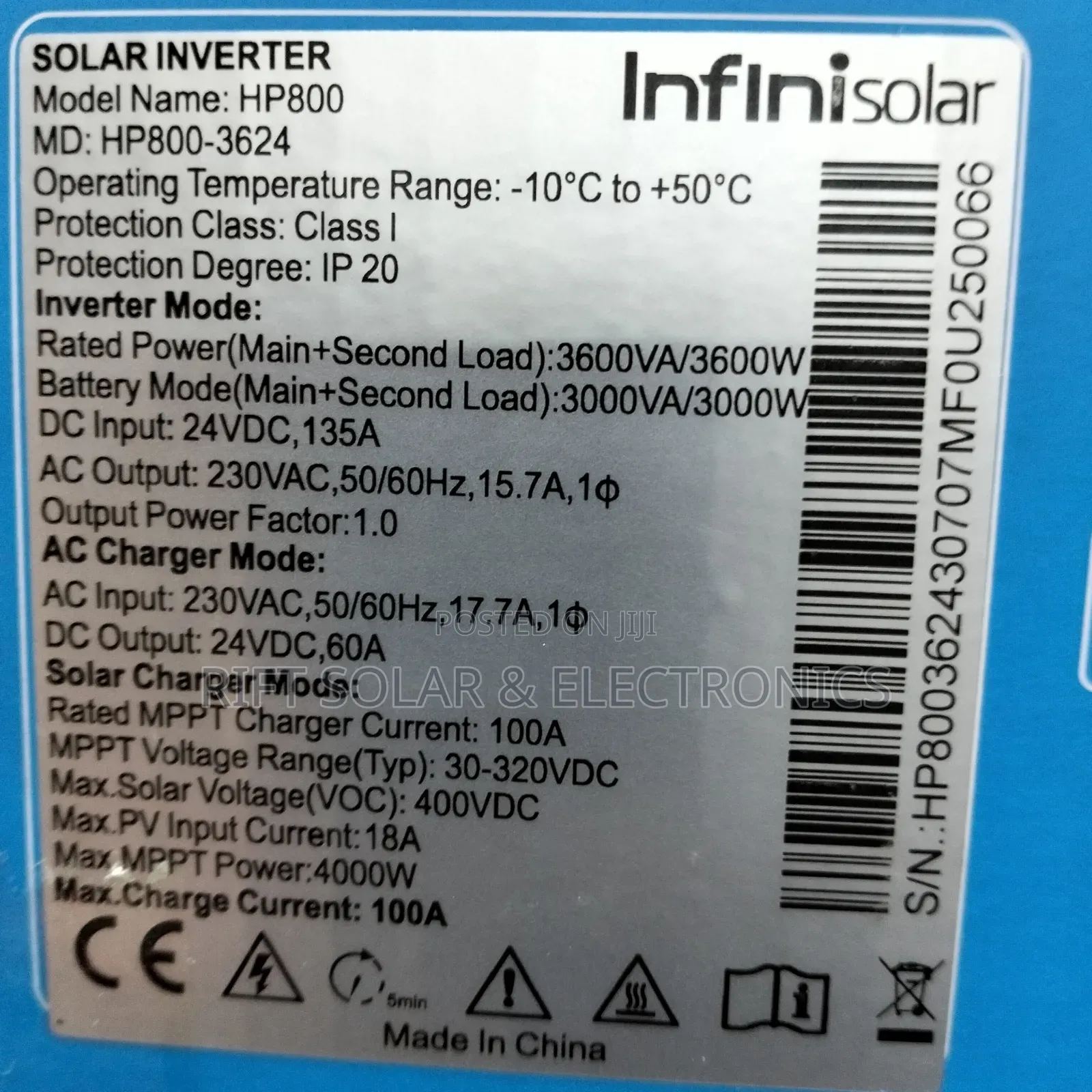 Infinisolar Hybrid Inverter 3.6kva - 24v VHM 100a MPPT 400 VDC