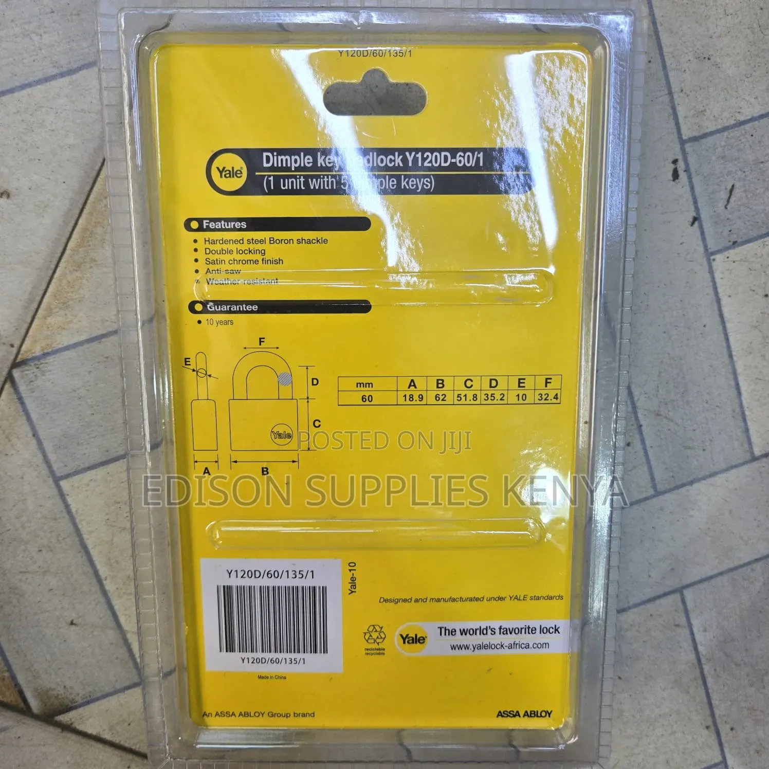 60mm Yale Padlock Dimple Keyed Padlock 5 Keys Theft Weather Resistant