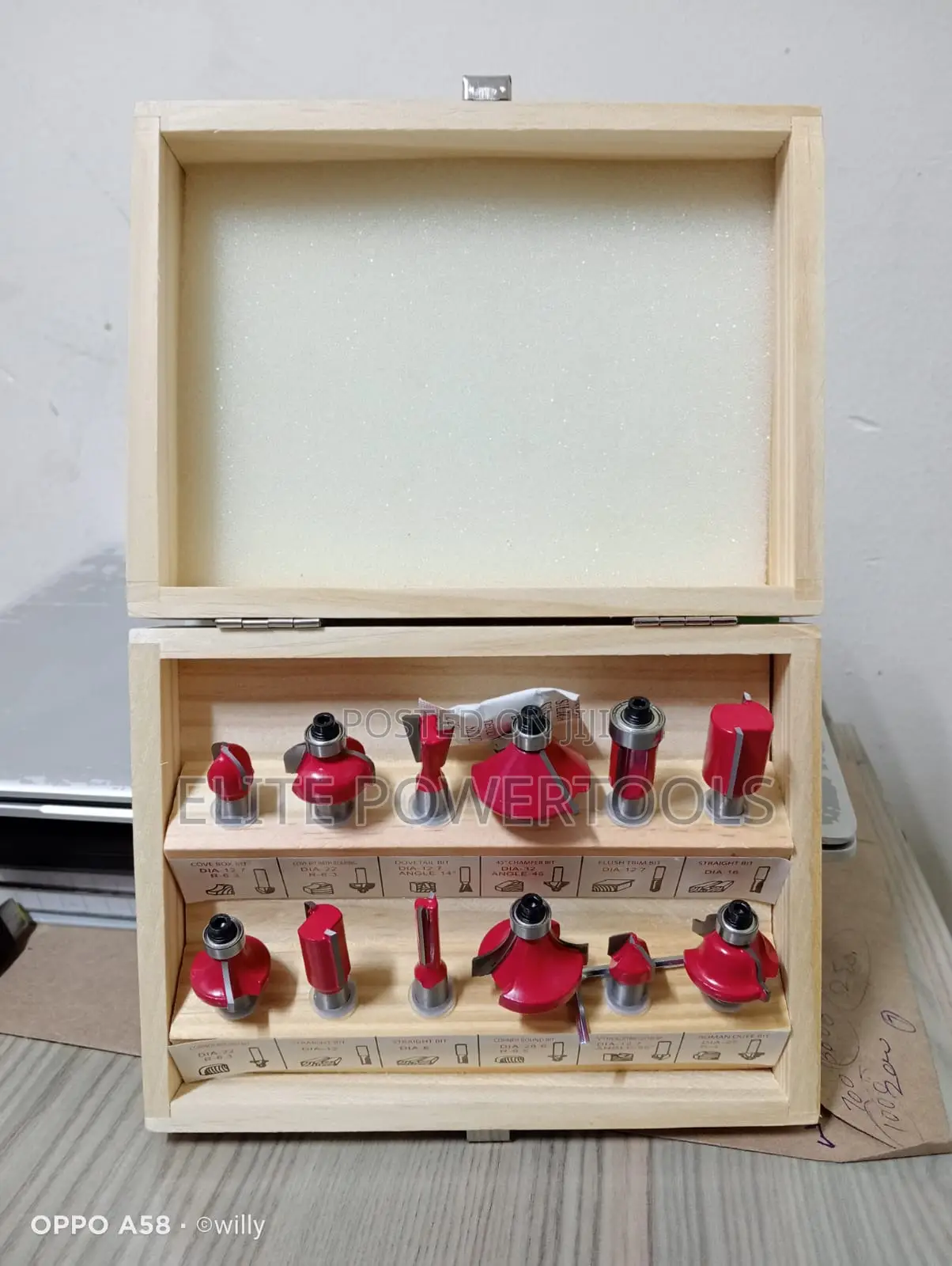 12pcs Router Bit Set 8mm Shank With Wooden Storage Box – Brand New