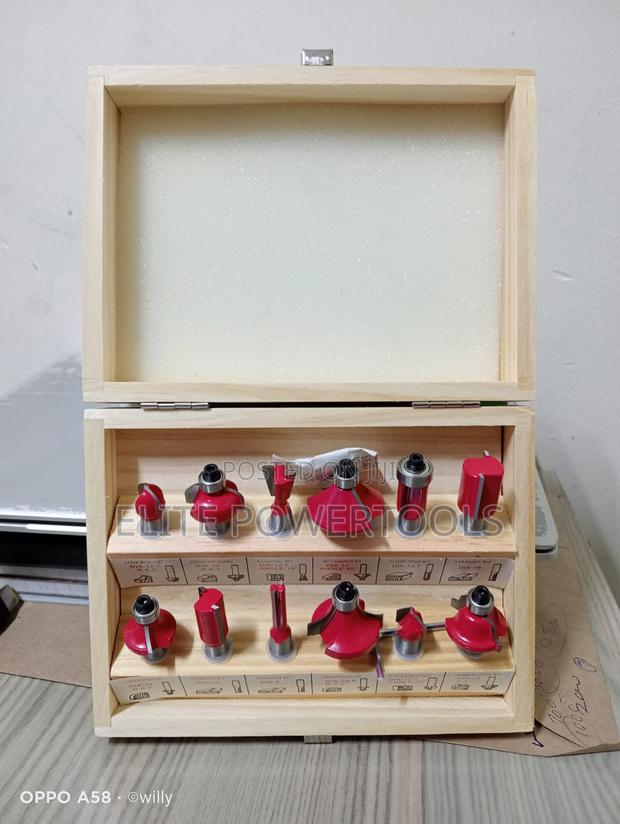 12pcs Router Bit Set 8mm Shank With Wooden Storage Box – Brand New