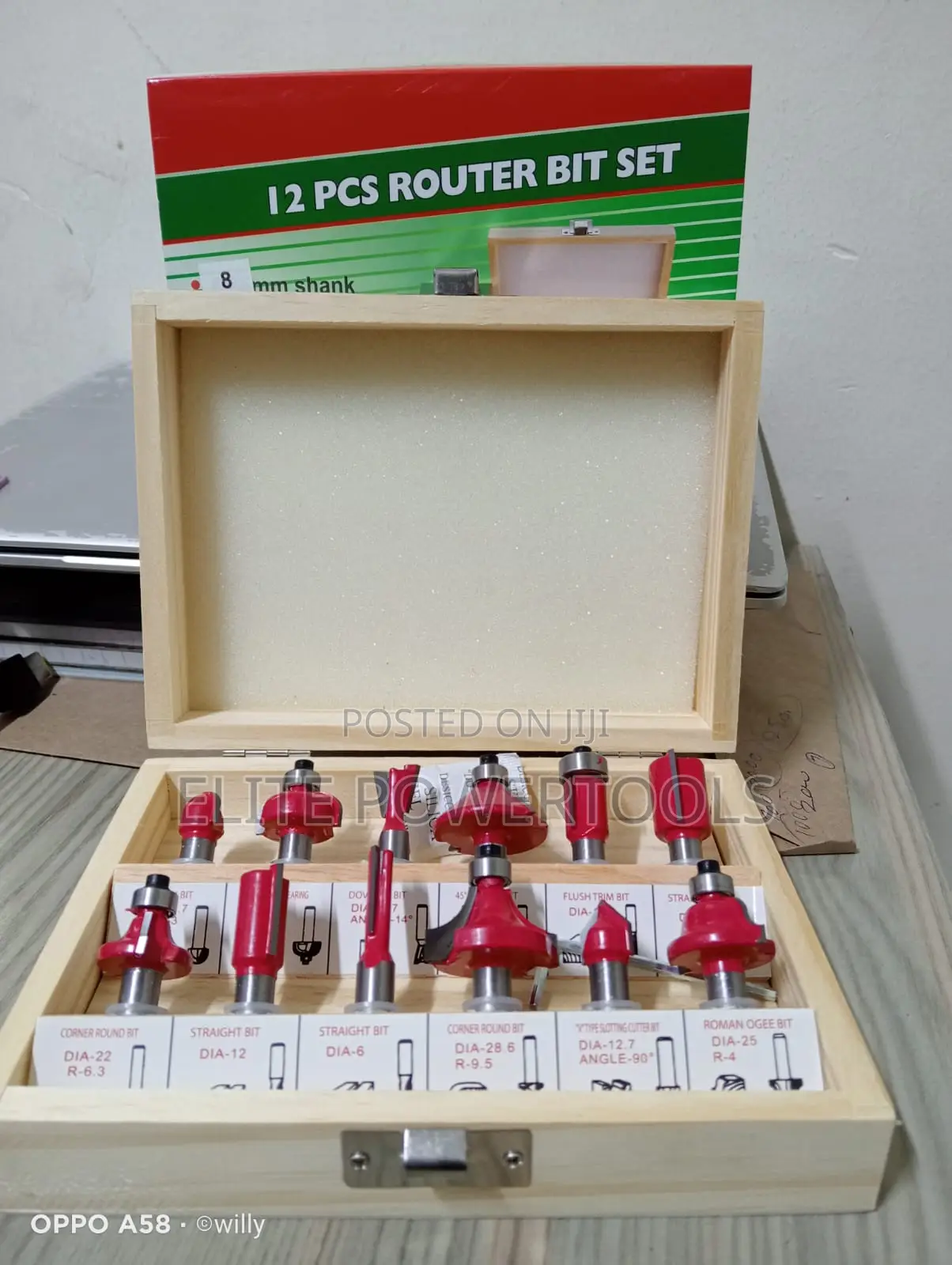 12pcs Router Bit Set 8mm Shank With Wooden Storage Box – Brand New