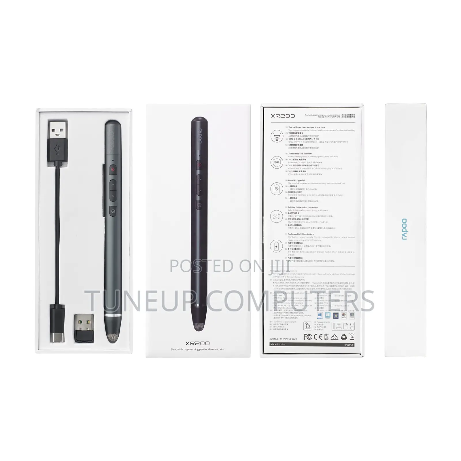 Rapoo Wireless Laser Presenter, Page Turining Pen Xr200 - Black