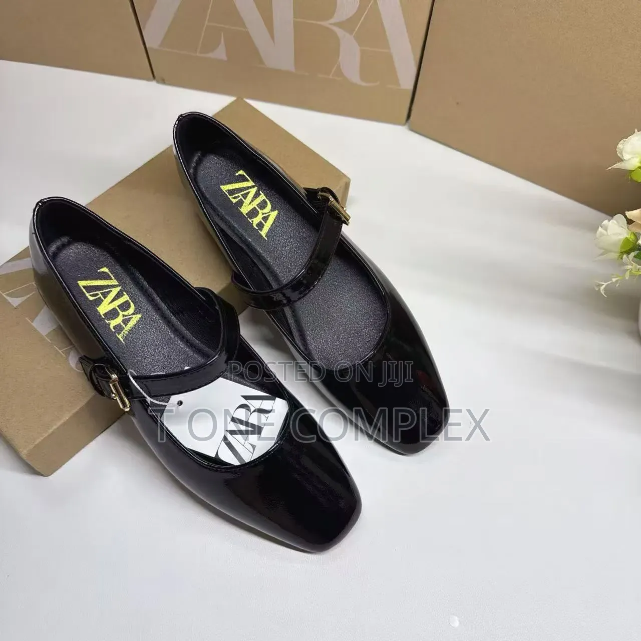 New Original Zara Mary Jane Flats Black Beige