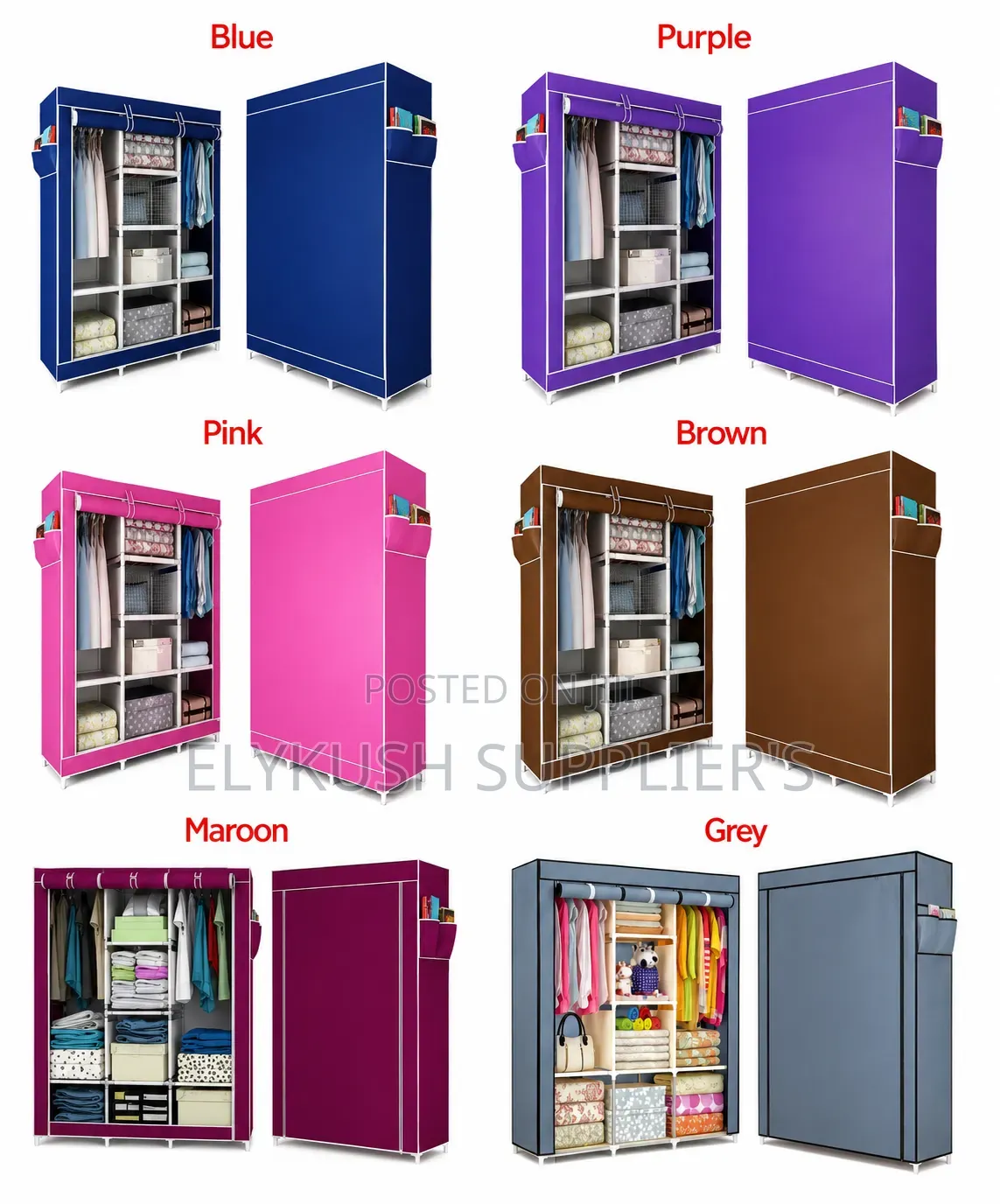 3 Column Portable Wooden Wardrobe
