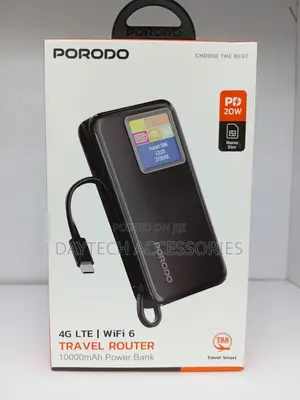 Porodo 4g Lte Wifi 6 Travel Router With Built-in 10000mah Power Bank.