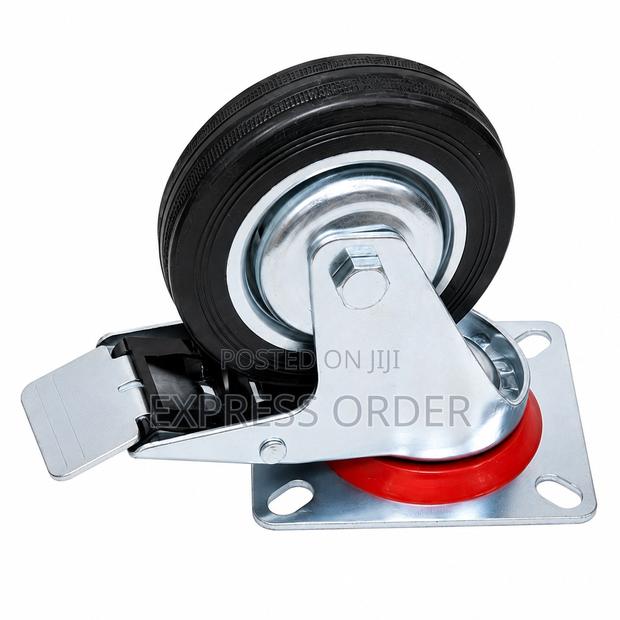4-Inch Industrial Rubber Wheel Caster.360-Degree Swivel. Lock Brake