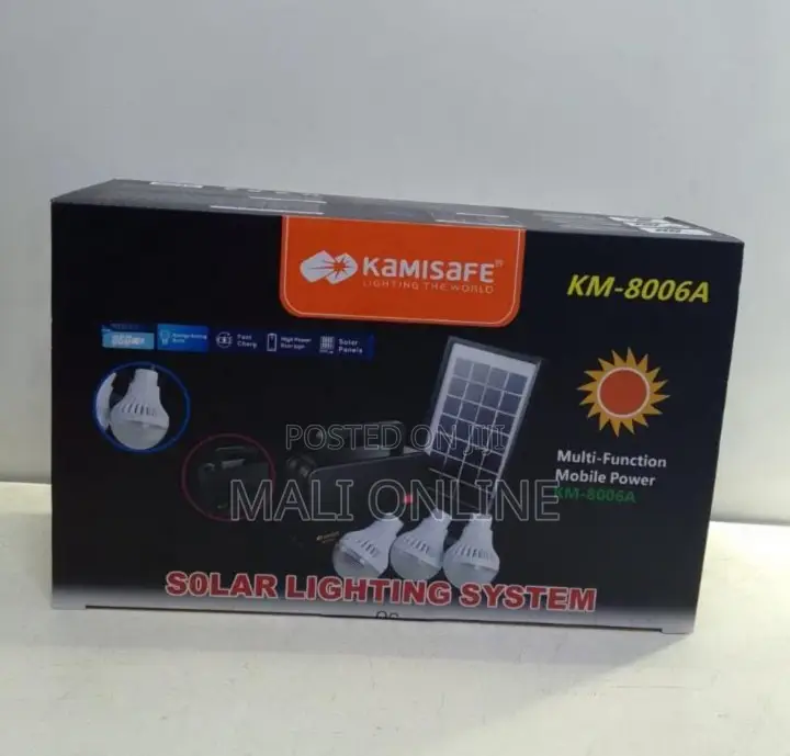 Solar Lighting System 3 Led Bulbs Panel Power Bank Usb Charging Kit