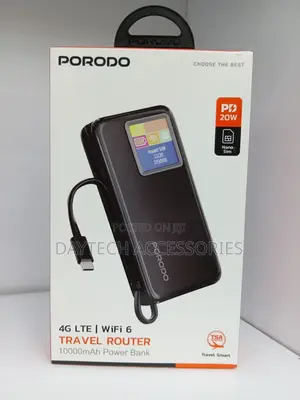 Porodo Portable 4g Lte Wifi 6 Pocket Router With 10000mah Power Bank.