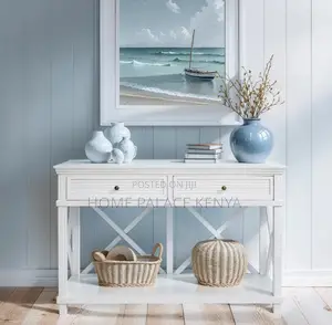 Console Table: Farmhouse Console With Pull Out Drawer and Bottom Shelf