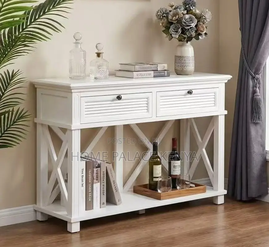 Console Table: Farmhouse Console With Pull Out Drawer and Bottom Shelf