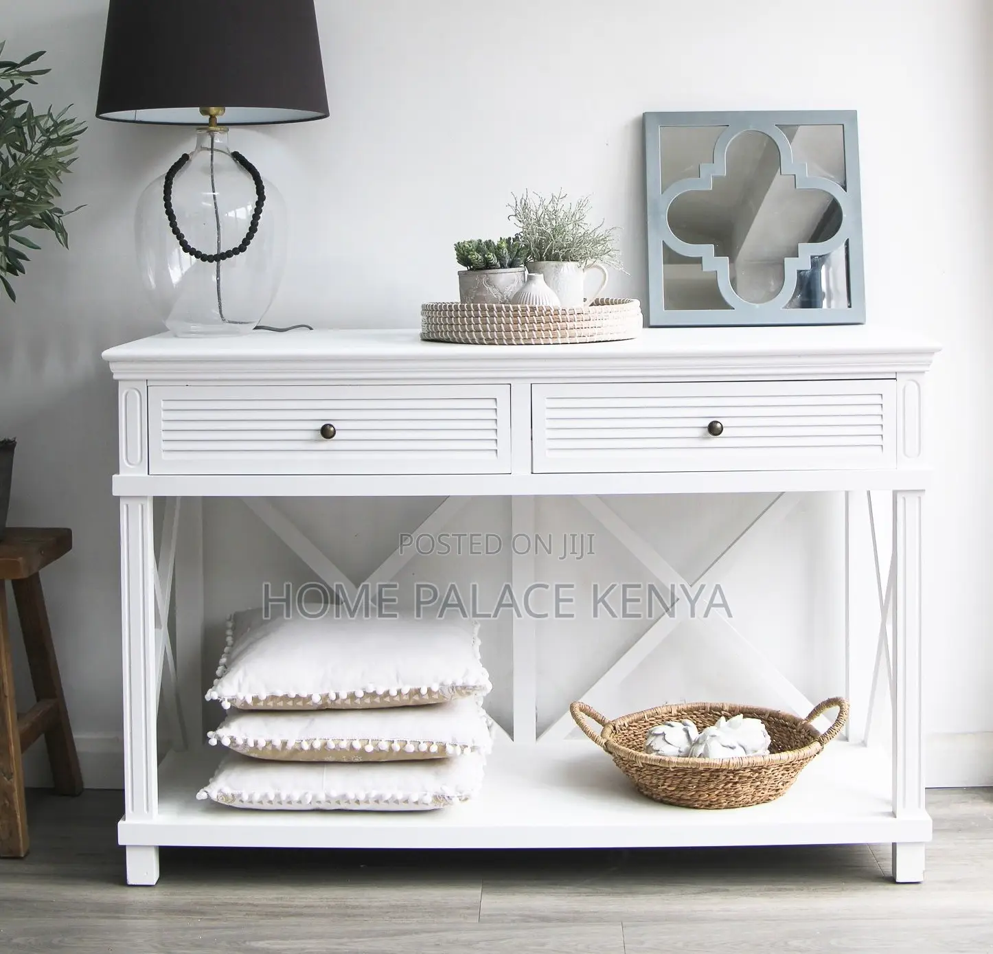 Console Table: Farmhouse Console With Pull Out Drawer and Bottom Shelf