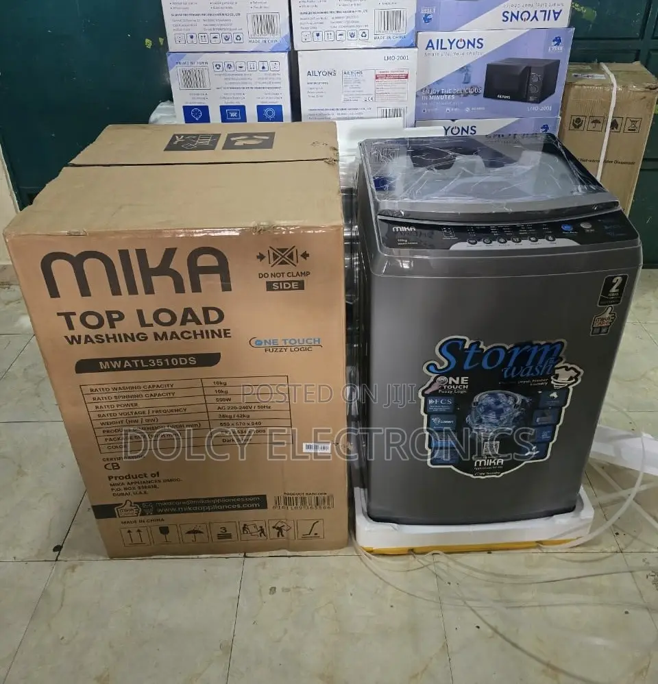 Mika Washing Machine, 10kg, Top Load Washer, Dark Silver