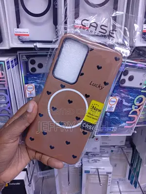 Samsung Galaxy A55 Brown Base, Small Black Heart Patterns, Case