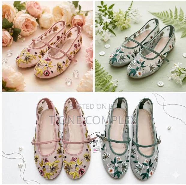New Quality Ladies Embroidered Mesh Mary Jane Flats Green Pink